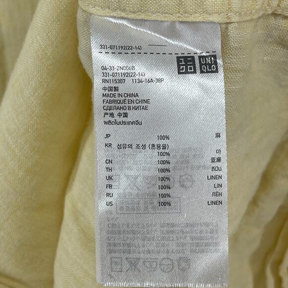 UNIQLO Shirt Mens L 100% Premium Linen Lightweight Button Up Long Sleeve Yellow - Picture 10 of 13